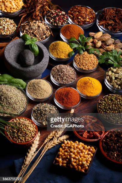 herbs and spices for the eastern meal - sesame stock pictures, royalty-free photos & images