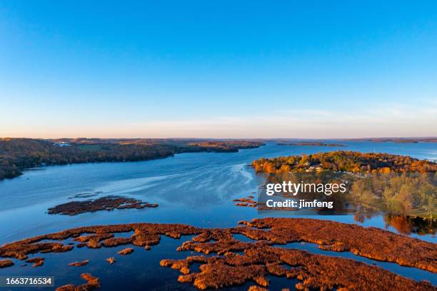 aerial rice lake and trent river, hastings, canada - ontario canada landscape stock pictures, royalty-free photos & images