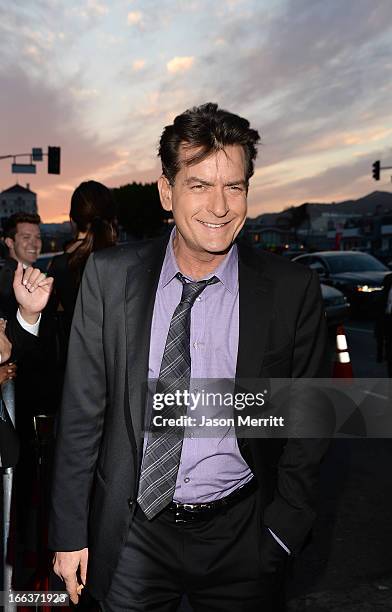 Actor Charlie Sheen arrives at the Dimension Films' 'Scary Movie 5' premiere at the ArcLight Cinemas Cinerama Dome on April 11, 2013 in Hollywood,...