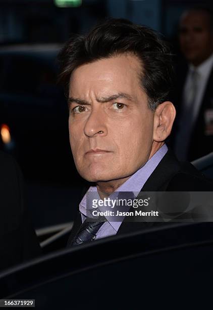Actor Charlie Sheen arrives at the Dimension Films' 'Scary Movie 5' premiere at the ArcLight Cinemas Cinerama Dome on April 11, 2013 in Hollywood,...