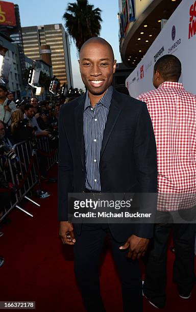 Actor Robbie Jones arrives for the premiere of Dimension Films' "Scary Movie 5" at ArcLight Cinemas Cinerama Dome on April 11, 2013 in Hollywood,...