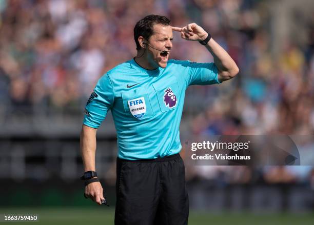 Referee Darren England during the Premier League match between Burnley FC and Tottenham Hotspur at Turf Moor on September 2, 2023 in Burnley, England.