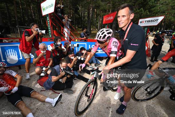 Stage winner Jesús Herrada of Spain and Team Cofidis and Jonathan Klever Caicedo of Ecuador and Team EF Education-EasyPost after the 78th Tour of...