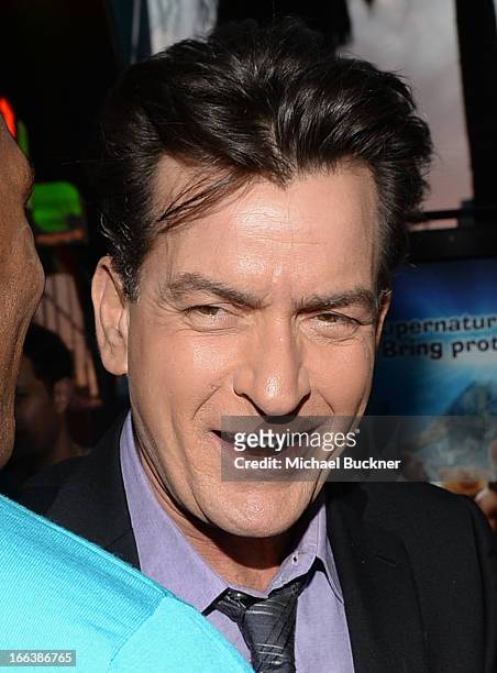 Actor Charlie Sheen arrives for the premiere of Dimension Films' "Scary Movie 5" at ArcLight Cinemas Cinerama Dome on April 11, 2013 in Hollywood,...