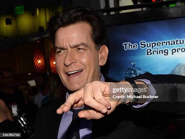 Actor Charlie Sheen arrives for the premiere of Dimension Films' "Scary Movie 5" at ArcLight Cinemas Cinerama Dome on April 11, 2013 in Hollywood,...