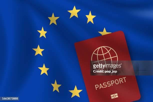 stockillustraties, clipart, cartoons en iconen met passport and flag of european union. national id and national flag. vector illustration - id card