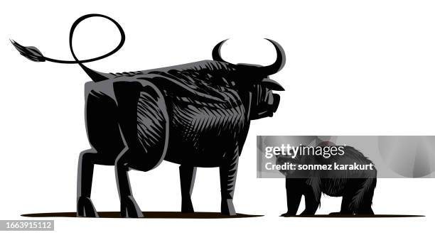bull and bear face to face - bull silhouette 幅插畫檔、美工圖案、卡通及圖標