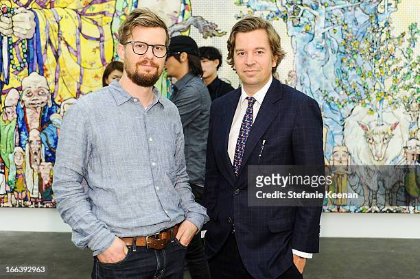 Michael Dodge and Friedrich Kunath attend Takashi Murakami Private Preview And Dinner At Blum & Poe on April 11, 2013 in Los Angeles, California.