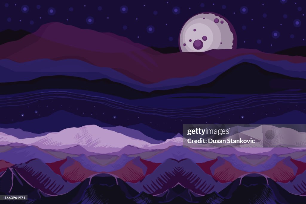 Mountain landscape with moon