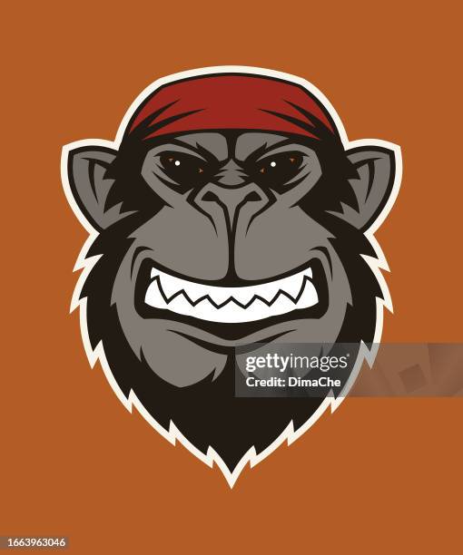 gorilla head in bandana. angry ape character mascot - rap cartoon stock illustrations