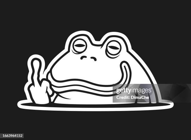 frog or toad emerging from water and showing fuck you sign - vector cut out silhouette - lake logo stock illustrations