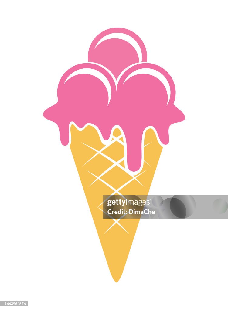 Frucht- und Beereneis in einer Waffel. Eis am Stiel kegel ausgeschnittenes Vektorsymbol