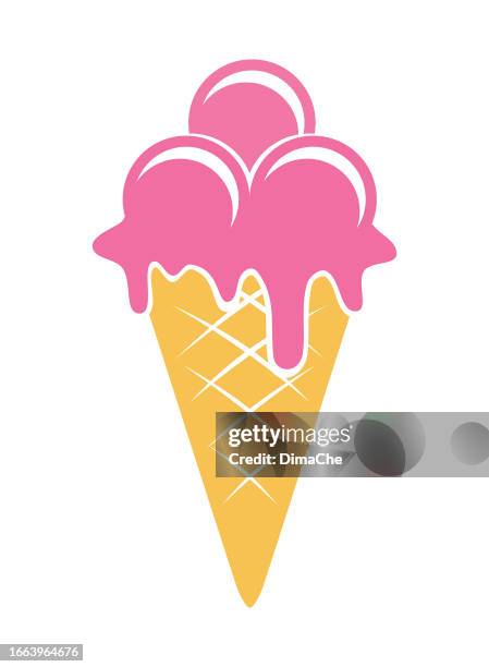 frucht- und beereneis in einer waffel. eis am stiel kegel ausgeschnittenes vektorsymbol - eisbecher stock-grafiken, -clipart, -cartoons und -symbole