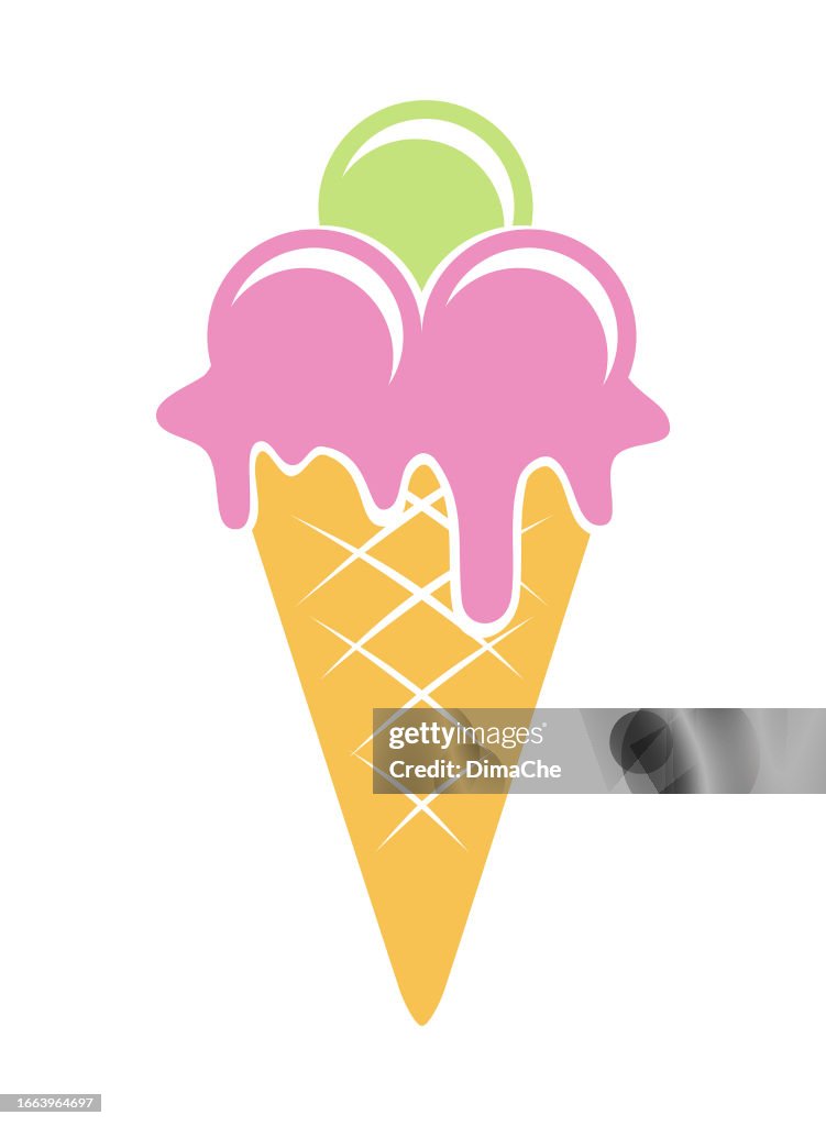 Fruit and berry ice cream in a cone. Popsicles cone cut out vector icon