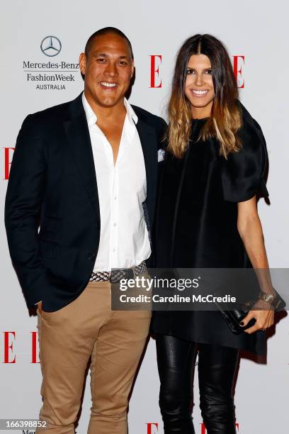 Geoff Huegill and his wife Sara arrives at the Hello Elle Australia show during Mercedes-Benz Fashion Week Australia Spring/Summer 2013/14 at...