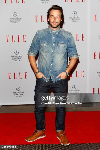 Darren McMullen arrives at the Hello Elle Australia show during Mercedes-Benz Fashion Week Australia Spring/Summer 2013/14 at Carriageworks on April...