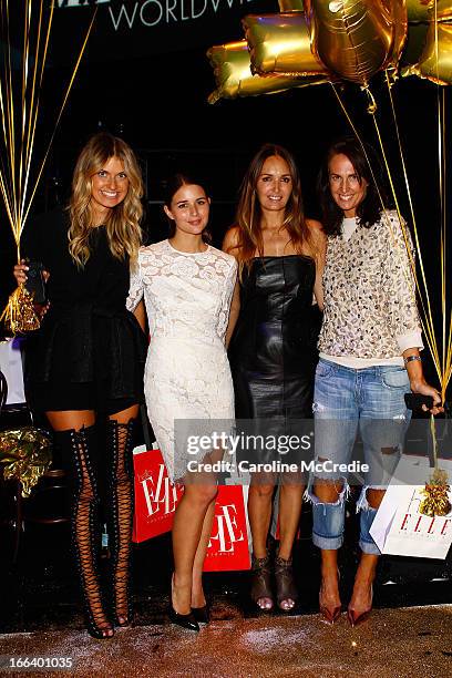 Elle Ferguson, Sarah Donaldson, Gail Elliott and Tash Sefton attend the Hello Elle Australia show after party during Mercedes-Benz Fashion Week...