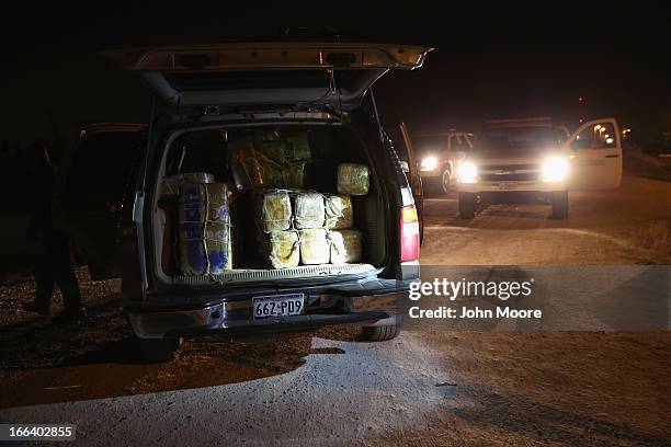 Pickup load of marijuana sits after being seized near the U.S.-Mexico Border on April 11, 2013 in Mission, Texas. U.S. Border Patrol agents with...