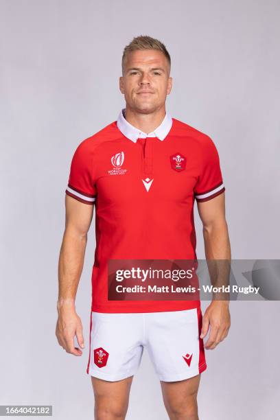 Gareth Anscombe of Wales poses for a portrait during the Wales Rugby World Cup 2023 Squad photocall on September 04, 2023 in Paris, France.