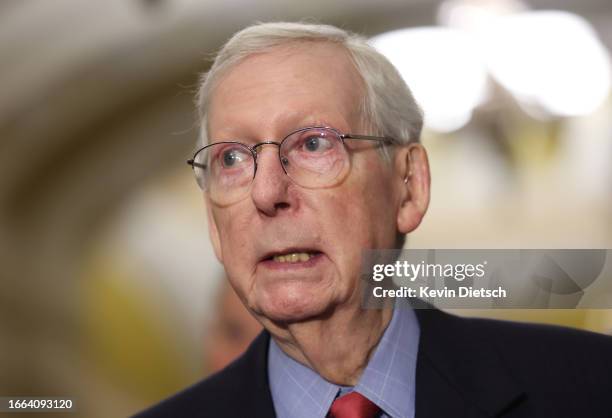 Senate Minority Leader Mitch McConnell speaks during a news conference following a closed-door lunch meeting with Senate Republicans at the U.S....