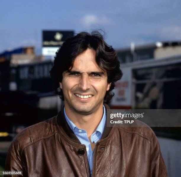 Portrait of Brazilian Formula One racing driver Nelson Piquet as he poses at Brands Hatch track, West Kingsdown, England, September 22, 1983.
