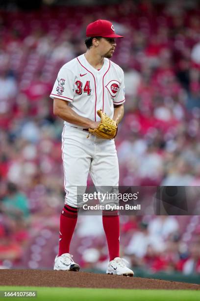 Connor Phillips of the Cincinnati Reds pitches in the second inning against the Seattle Mariners at Great American Ball Park on September 05, 2023 in...