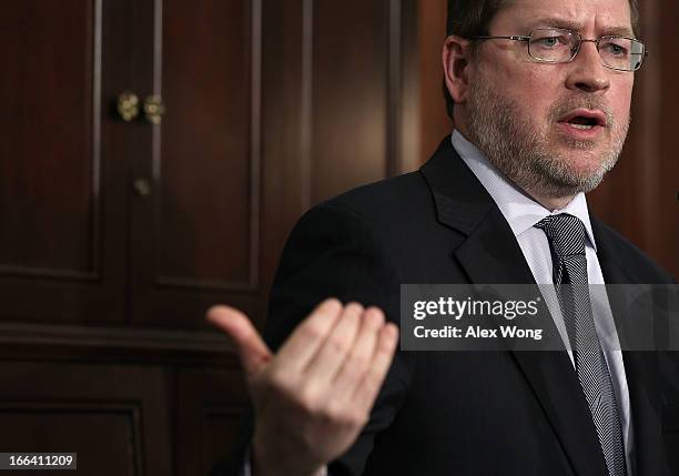 Grover Norquist, president of Americans for Tax Reform , speaks during a news conference April 12, 2013 at the U.S. Capitol in Washington, DC....
