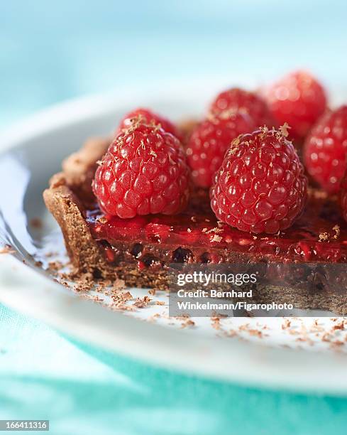 Figaro ID: 106545-002. Chef Alain Ducasse and pastry chef Nicolas Berger's chocolate and raspberry tart is photographed for Madame Figaro on March 1,...