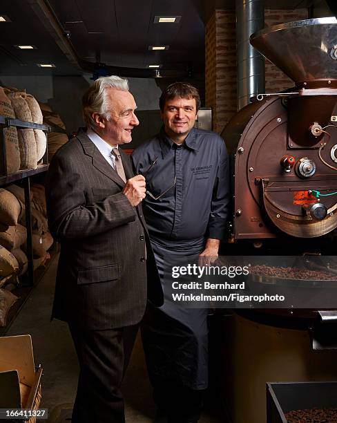 Figaro ID: 106545-009. Chef Alain Ducasse and pastry chef Nicolas Berger are photographed for Madame Figaro on March 1, 2013 in Paris, France....