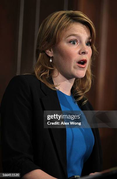Executive Director of Digital Liberty Katie McAuliffe speaks during a news conference April 12, 2013 at the U.S. Capitol in Washington, DC. Grover...