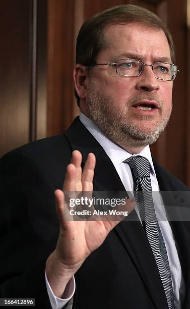 Grover Norquist, president of Americans for Tax Reform , speaks during a news conference April 12, 2013 at the U.S. Capitol in Washington, DC....
