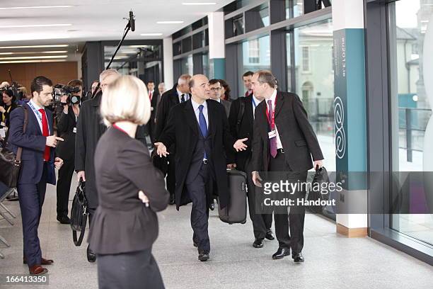 In this handout photo provided by the Dept of the Taoiseach, Pierre Moscovici , Minister for the Economy and Finance of France arrives at an informal...
