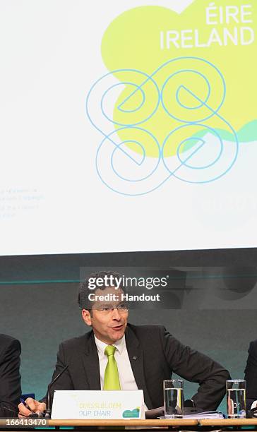 President of Eurogroup Jeroen Dijesslbloem attends a press conference following the Eurogroup meeting of ECOFIN Ministers, at Dublin Castle on April...