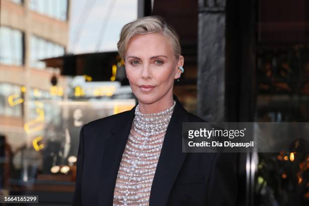 Charlize Theron attends the grand opening of Breitling's Meatpacking boutique on September 06, 2023 in New York City.