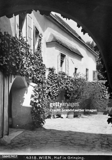 Yard in a Grinzinger vineyard house. About 1910. Photograph by Bruno Reiffenstein . Wien 19: Hof in einem Grinzinger Winzerhaus in Wien 19. Um 1910....