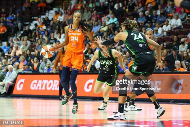 Connecticut Sun forward DeWanna Bonner defended by Minnesota Lynx forward Napheesa Collier during the First Round and game 1 of the 2023 WNBA...