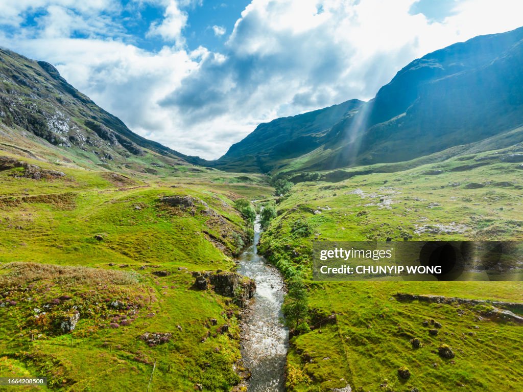 Drone view of Glencoe, Scotland
