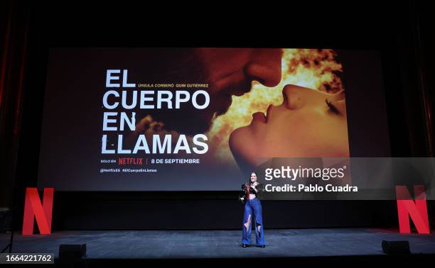 Ines Hernand attends "El Cuerpo En Llamas" premiere at Capitol Cinema on September 06, 2023 in Madrid, Spain.