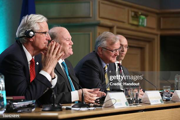 Michel Barnier, Commisioner for Internal Market and Services; Minister for Finance Michael Noonan, Olli Rehn, the European Commision Vice President,...