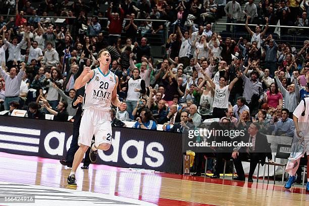 Jaycee Carroll, #20 of Real Madrid in action during the Turkish Airlines Euroleague 2012-2013 Play Offs game 2 between Real Madrid v Maccabi Electra...