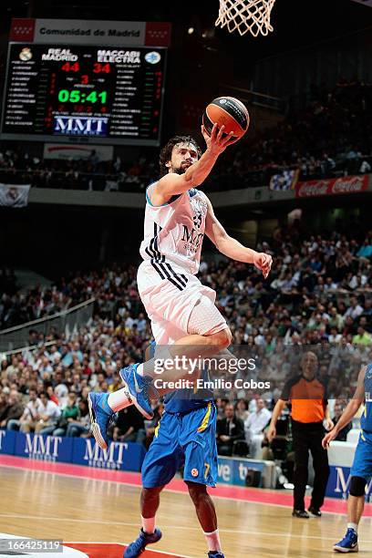 Sergio Llull, #23 of Real Madrid in action during the Turkish Airlines Euroleague 2012-2013 Play Offs game 2 between Real Madrid v Maccabi Electra...