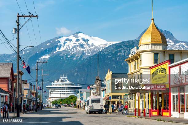 skagway townscape in the morning, alaska, usa - skagway alaska stock pictures, royalty-free photos & images