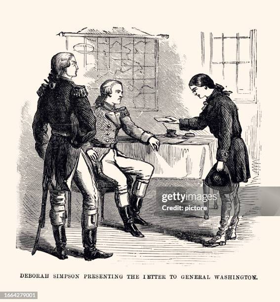 general washington and deborah (simpson) sampson (xxxl with many details) - american revolutionary war stock illustrations