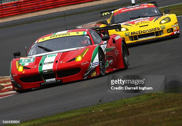 Gianmaria Bruni of Italy drives the AF Corse Ferrari F458 Italia during practice for the FIA World Endurance Championship 6 Hours of Silverstone...
