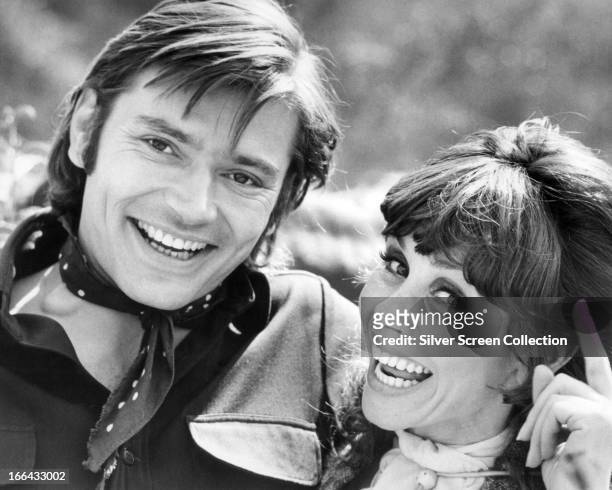American actors Pete Duel and Susan Strasberg on the set of 'Exit from Wickenburg', an episode in the TV western series 'Alias Smith And Jones',...