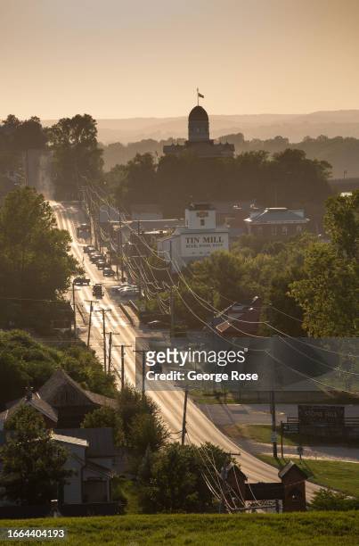 The sun sets over the downtown and Missouri River on August 26 in Hermann, Missouri. Settled by German immigrants in 1837, Hermann, a picturebook...