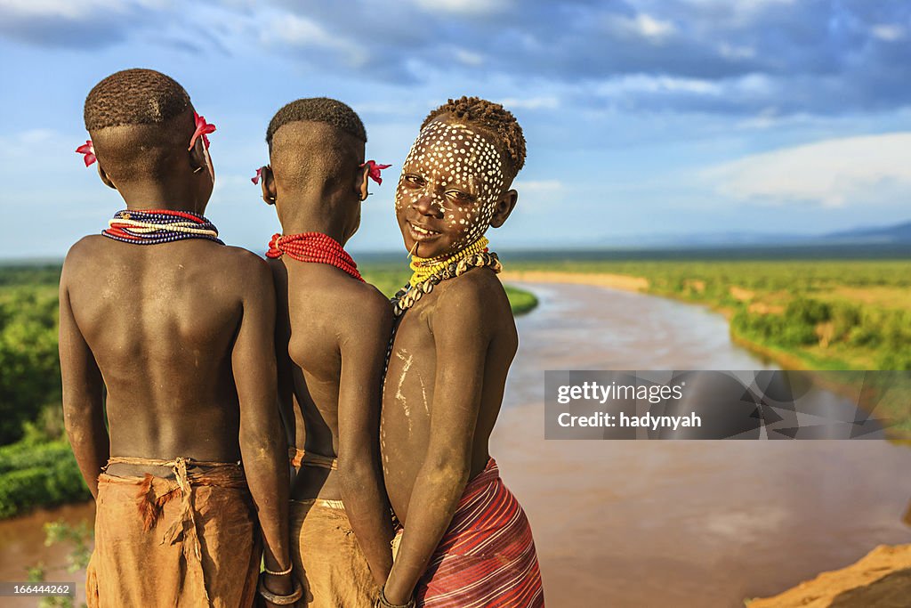 Young boys from Karo tribe, Ethiopia, Africa