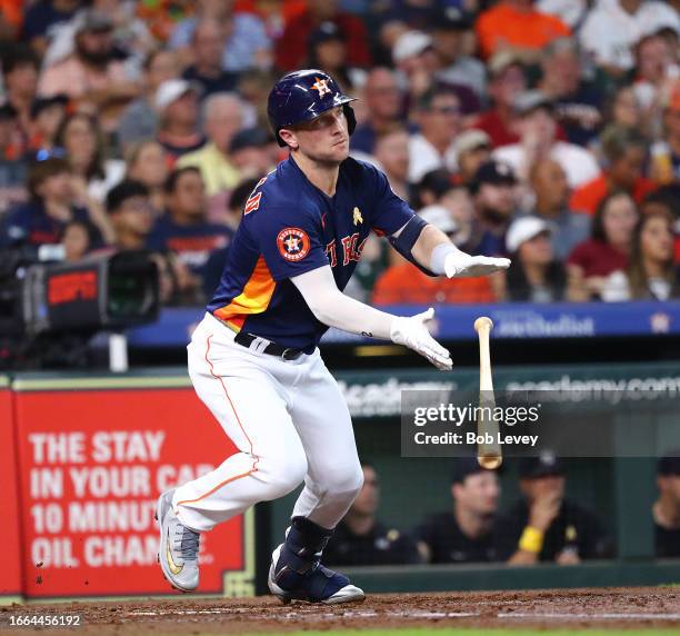 Alex Bregman of the Houston Astros bats against against the New York Yankees at Minute Maid Park on September 03, 2023 in Houston, Texas.