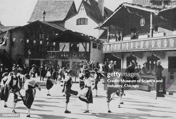 Performance dance to a Swiss folk tune in the Swiss Village at the Century of Progress International Exposition . The Century of Progress was the...