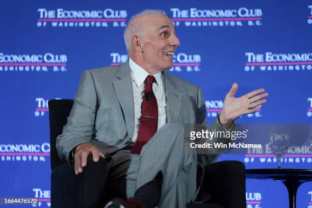 Washington Commanders limited partner Mitchell Rales answers questions while appearing at the Washington Economic Club September 6, 2023 in...
